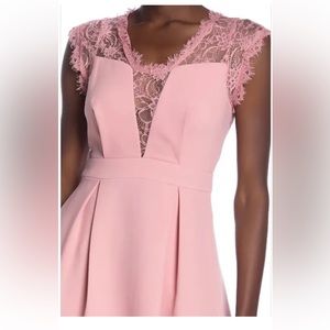 BCBG Laced-Back Pleated Pink Rose Dress- Size 6